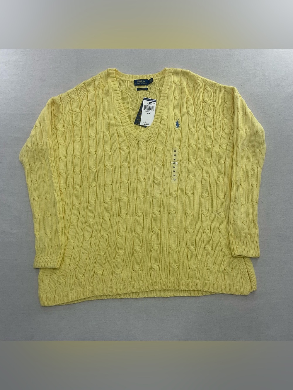 NWT Ralph Lauren Polo Pony 100% Pima Cotton V Neck Cable Knit Pullover Sweater